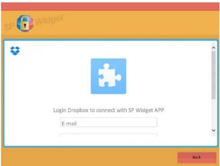 SP Widget Login Dropbox to connect with SP Widget APP E-mail Back