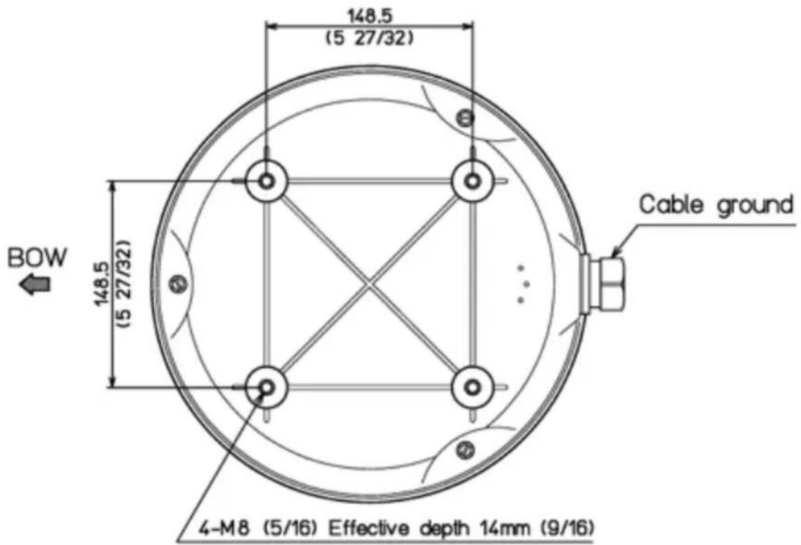 148.5 (5 27/32) BOW 148.5 (5 27/32) Cable ground 4-M8 (5/16) Effective depth 14mm (9/16)