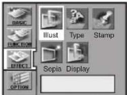 BASIC FUNCTION EFFECT OPTION Illustr Type Stamp Sepia Display
