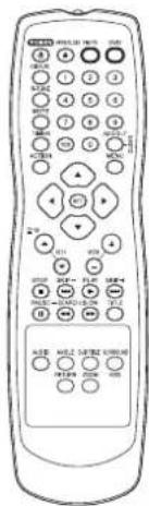 Line drawing of a remote control device with labeled buttons and function keys