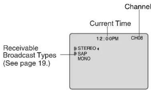 Receivable Broadcast Types (See page 19.) Current Time STEREO SAP MONO 12:00PM CH08 Channel