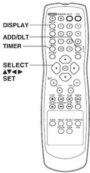 DISPLAY ADD/DLT TIMER SELECT ▼▼▼ SET