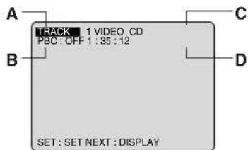 A TRACK 1 VIDEO CD PBC: OFF 1:35:12 B C D SET: SET NEXT: DISPLAY