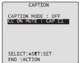 CAPTION CAPTION MODE : OFF CC ON MUTE : CAP CI SELECT:▲SET:SET END :ACTION