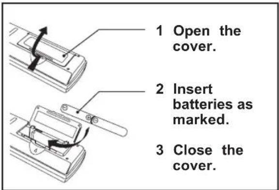 1 Open the cover. 2 Insert batteries as marked. 3 Close the cover.