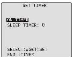 SET TIMER ON TIMER SLEEP TIMER: 0 SELECT:▲SET:SET END :TIMER