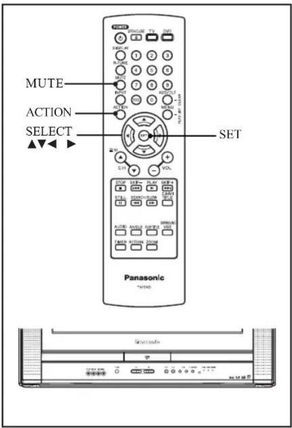 MUTE ACTION SELECT SET Panasonic TV/WD