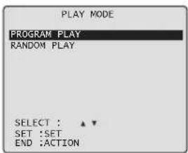 PLAY MODE PROGRAM PLAY RANDOM PLAY SELECT : ▼▼ SET :SET END :ACTION