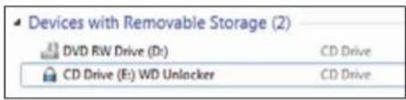 Devices with Removable Storage (2) DVD RW Drive (D:) CD Drive CD Drive (E:) WD Unlocker CD Drive