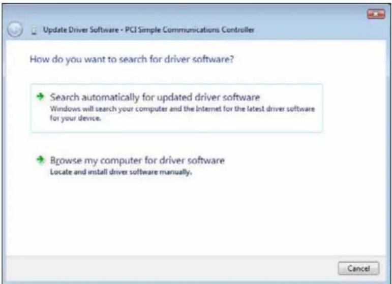Update Driver Software - PCI Simple Communications Controller How do you want to search for driver software? Search automatically for updated driver software Windows will search your computer and the Internet for the latest driver software for your device. Browse my computer for driver software Locate and install driver software manually. Cancel