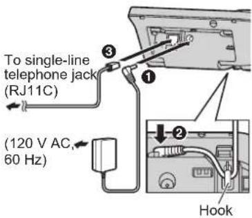 To single-line telephone jack (RJ11C) (120 V AC, 60 Hz) Hook