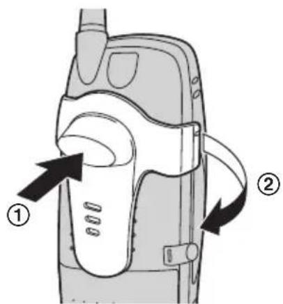 Diagram of a mobile phone with labeled parts and directional arrows indicating movement or change.