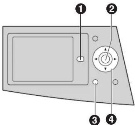 Diagram of a device panel with numbered components and directional arrows indicating rotation or movement.