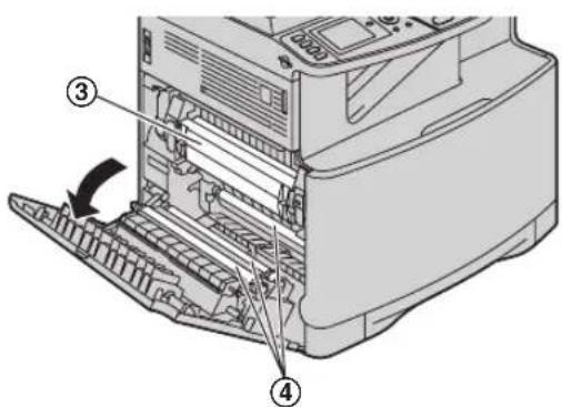 Diagram of a printer with labeled parts showing internal structure and assembly steps
