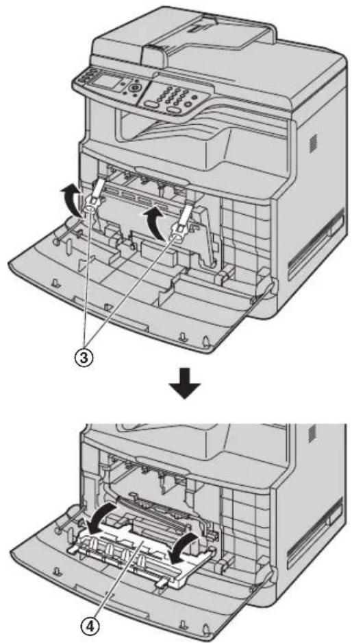 Diagram showing the process of printer internal components with numbered steps and labeled parts