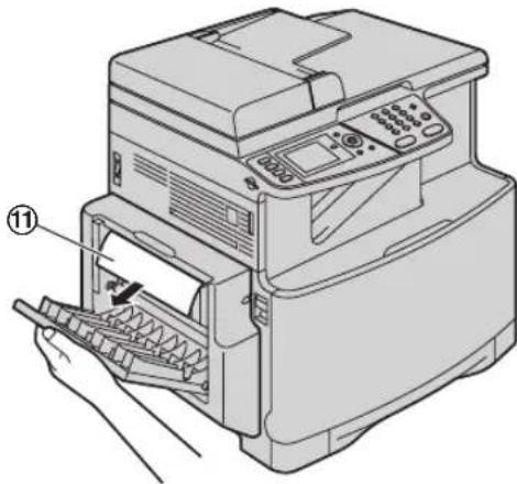 Diagram of a printer with labeled parts, showing hand inserting a paper into the print area