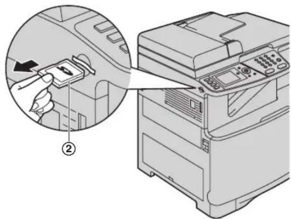 Diagram showing a hand inserting a device into an open file, with a magnified inset highlighting the device's internal structure.