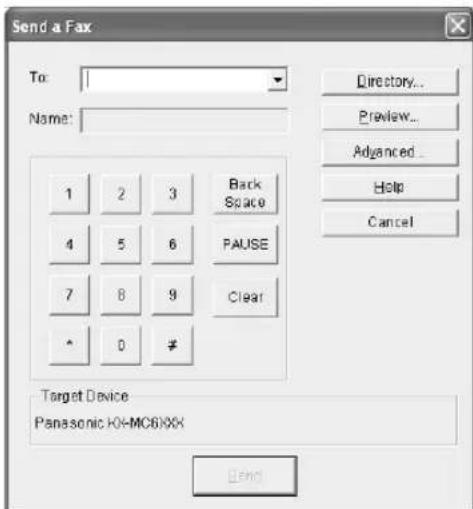 Send a Fax To: Name: 1 2 3 Back Space 4 5 6 PAUSE 7 8 9 Clear * 0 # Target Device Panasonic HO-MC6X8X Bend