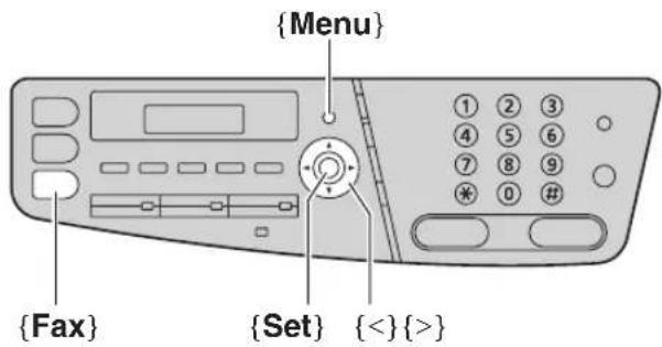 {Menu} {Fax} {{Set}} {<}{>}