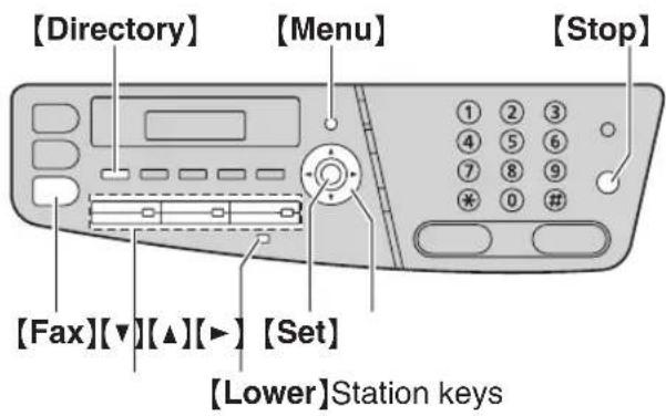 [Directory] [Menu] [Stop] [Fax][▼][▲][►] [Set] [Lower]Station keys