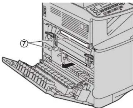 Technical diagram of a printer internal structure with labeled parts and numbered annotation