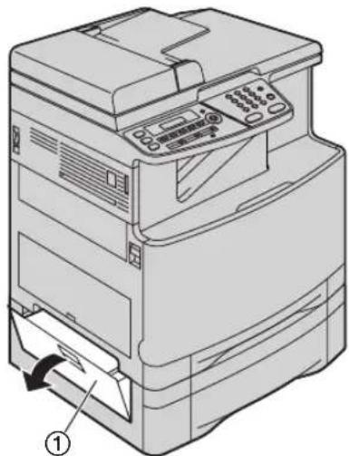 Diagram of a printer with labeled parts and directional arrow indicating print direction