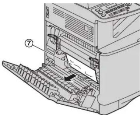 Technical diagram of a printer internal structure with labeled parts, showing part ⑦ and component labels.