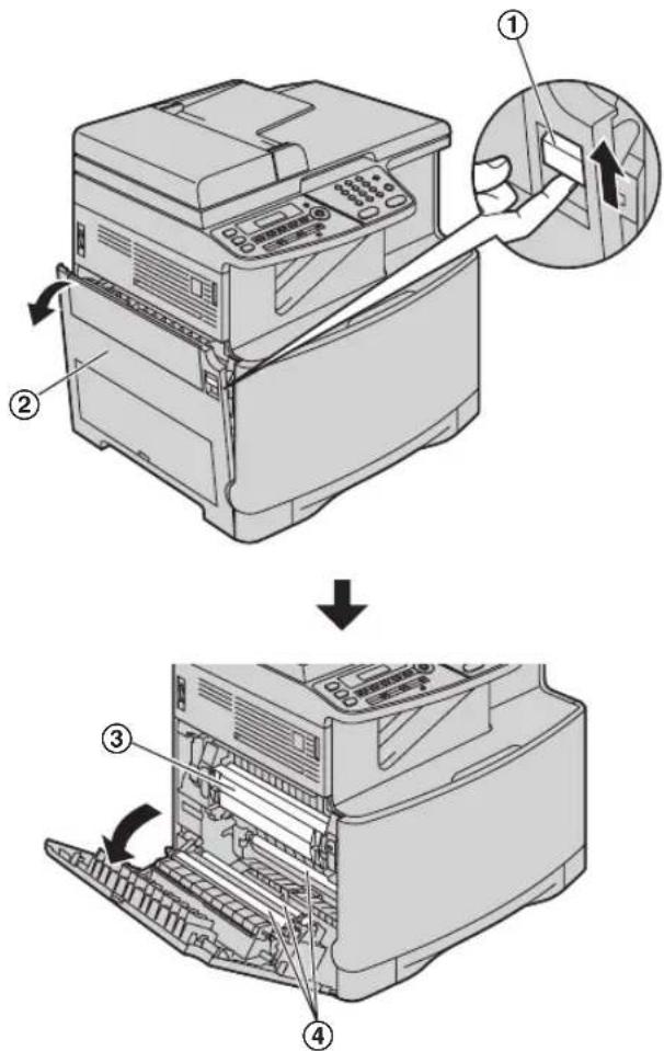 Diagram illustrating the process of printer operation, showing steps from receipt to print with labeled parts.