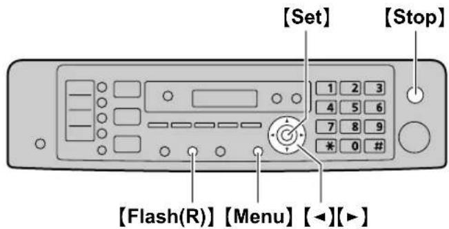 [Set] [Stop] 1 2 3 4 5 6 7 8 9 * 0 # [Flash(R) ] [Menu] [◀][▶]