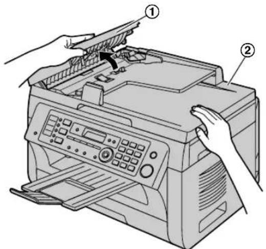 Diagram of a printer with labeled parts showing hands operating the page and sheet, including a paperclip and printer cover.