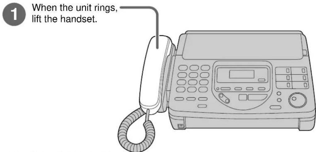 1 When the unit rings, lift the handset.