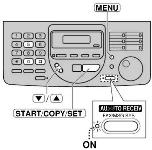 MENU 1 2 3 4 5 6 7 8 9 * 0 □ START/COPY/SET ON AU TO RECEIV FAX/MSG.SYS.