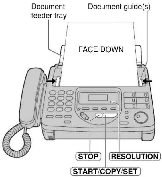 Document feeder tray Document guide(s) FACE DOWN STOP RESOLUTION START/COPY/SET