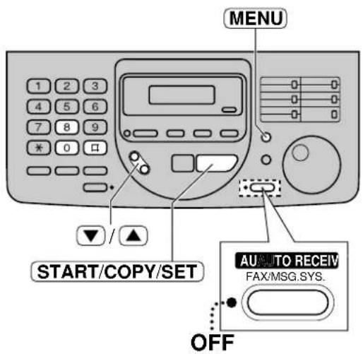 MENU 1 2 3 4 5 6 7 8 9 * 0 口 START/COPY/SET AU TO RECEIV FAX/MSG.SYS. OFF