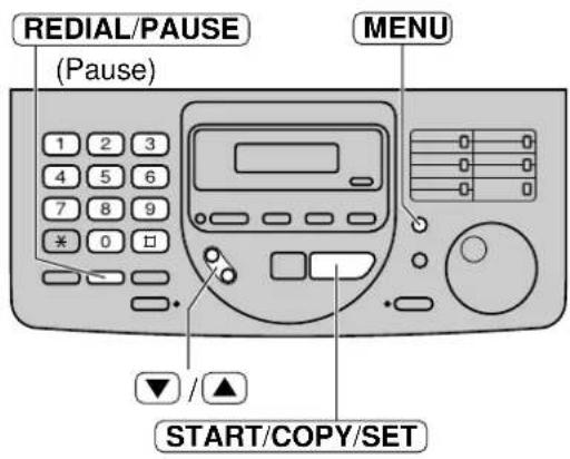 REDIAL/PAUSE (Pause) MENU ▼ / ▲ START/COPY/SET