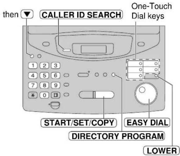 then CALLER ID SEARCH One-Touch Dial keys 1 2 3 4 5 6 7 8 9 ¥ 0 □ START/SET/COPY EASY DIAL DIRECTORY PROGRAM LOWER