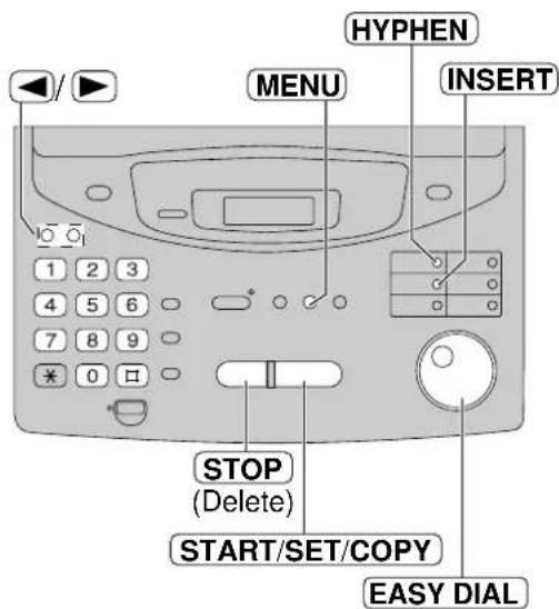 HYPHEN MENU INSERT STOP (Delete) START/SET/COPY EASY DIAL