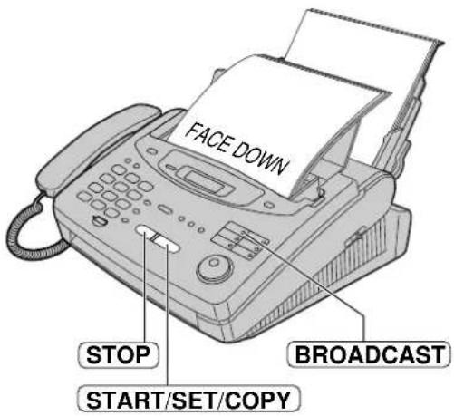 FACE DOWN STOP BROADCAST START/SET/COPY