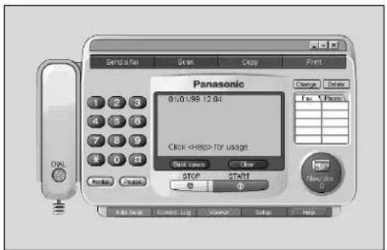 Send a Fox Scan Copy Print Panasonic 01:00:99 12:04 Click for usage... Stop open Clear STOP START Add back Connect Log Monitor Setup Help
