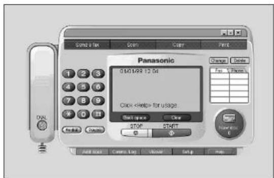 Sume a Fax Dial 1 2 3 4 5 6 7 8 9 * 0 1 Panasonic 0:00:00:00 12:04 Click for usage. Next space One STOP START Add back Cancel Log Finish Help