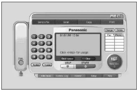 Send a file Scan Copy Print Panasonic 01:01/99 12:04 Click for usage: Clock times Clear STOP START A&E NOW COMES LOG VANOR Setup Help