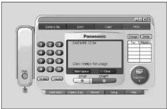 Sigma & Tax Scan Copy Print Panasonic 0/6/199 12:04 Click for usage Check space Clear STOP START Number on B Add to Cancel Log Clear Set up Help