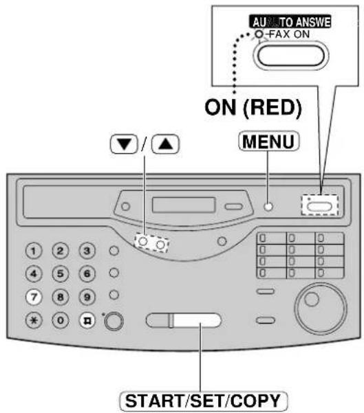 AU TO ANSWE - FAX ON ON (RED) MENU START/SET/COPY