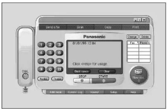 Send after Scan Close Print Panasonic 01/01/99 12:04 Click for usage. Back once Clear STOP START New init. Add back Cancel Log Finish Skip Help