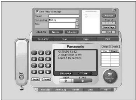 Send with a total page Subject Out greeting: Nothing Date: Attach File Browse Advanced Send a Sec Start Copies Print Panasonic 01.0 UW 12:42 A cover page is set. Enter a tax number. Back space Reset STOP START Add Back Cancel Log Enter Skip Finish Page UI Create Page Save Out