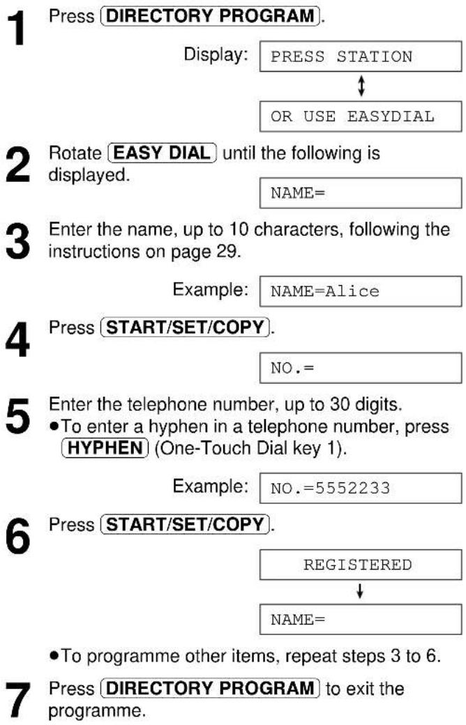 PANASONIC KX-FLM600E - Storing names and telephone numbers in the EASY DIAL directory - 1