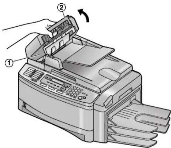 Diagram of a printer with labeled parts showing internal structure and operation, including hand and arrow indicating rotation.