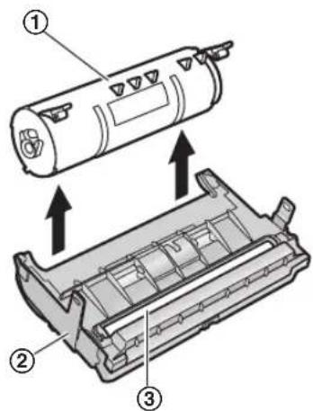 Technical diagram showing three labeled components of a mechanical device, with arrows indicating assembly or assembly steps.