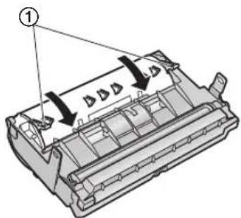 Technical diagram of a mechanical component with labeled parts and directional arrows indicating assembly or movement.