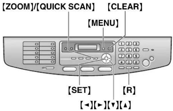 [ZOOM]/[QUICK SCAN] [CLEAR] [MENU] [1 2 3 4 5 6 7 8 9 + 0 # [SET] [R] [-][▶][▼][▲]